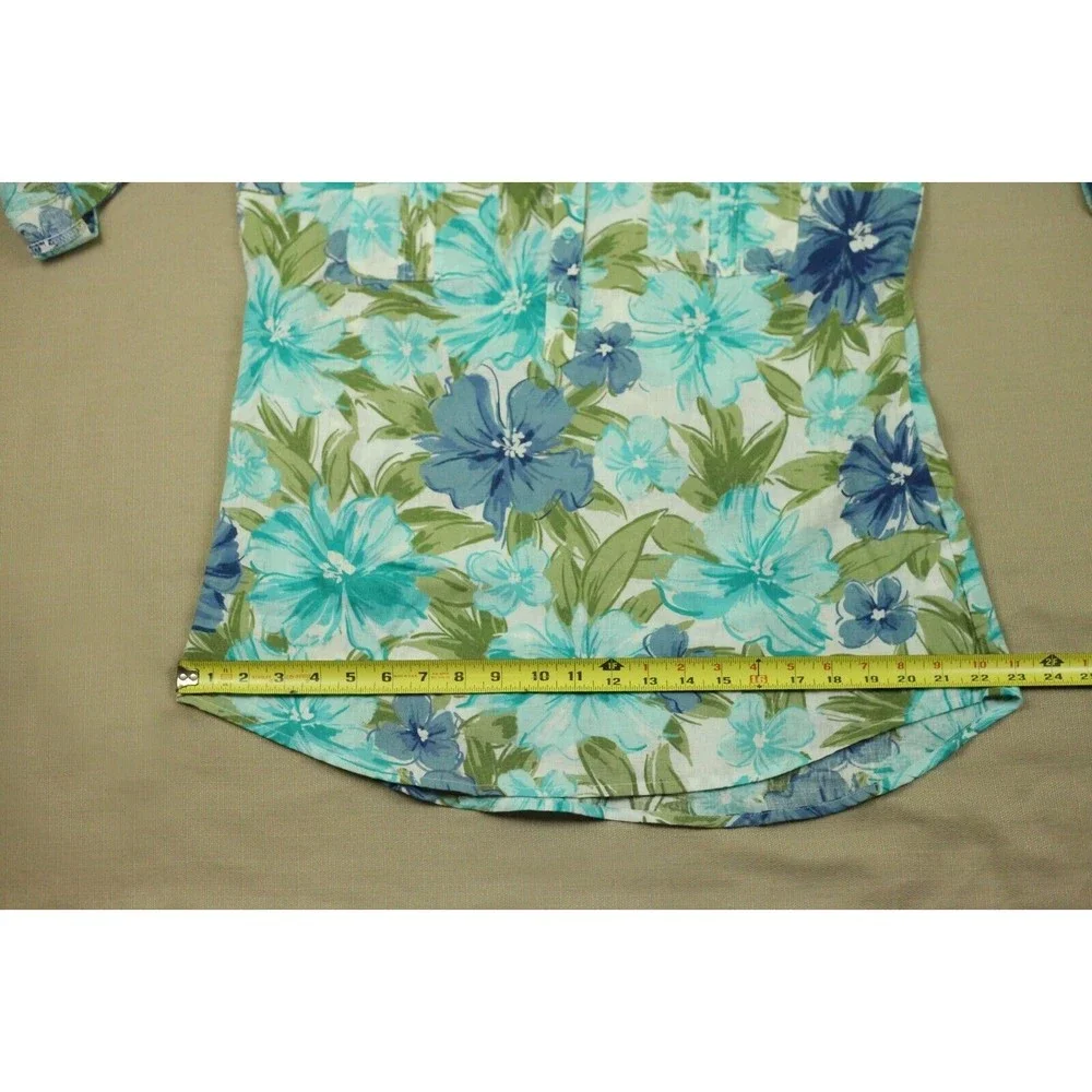 Ecco Bay Sz M Womens Linen/Rayon Tunic Shirt V-neck Roll Tab Pockets Floral EUC - Picture 8 of 10